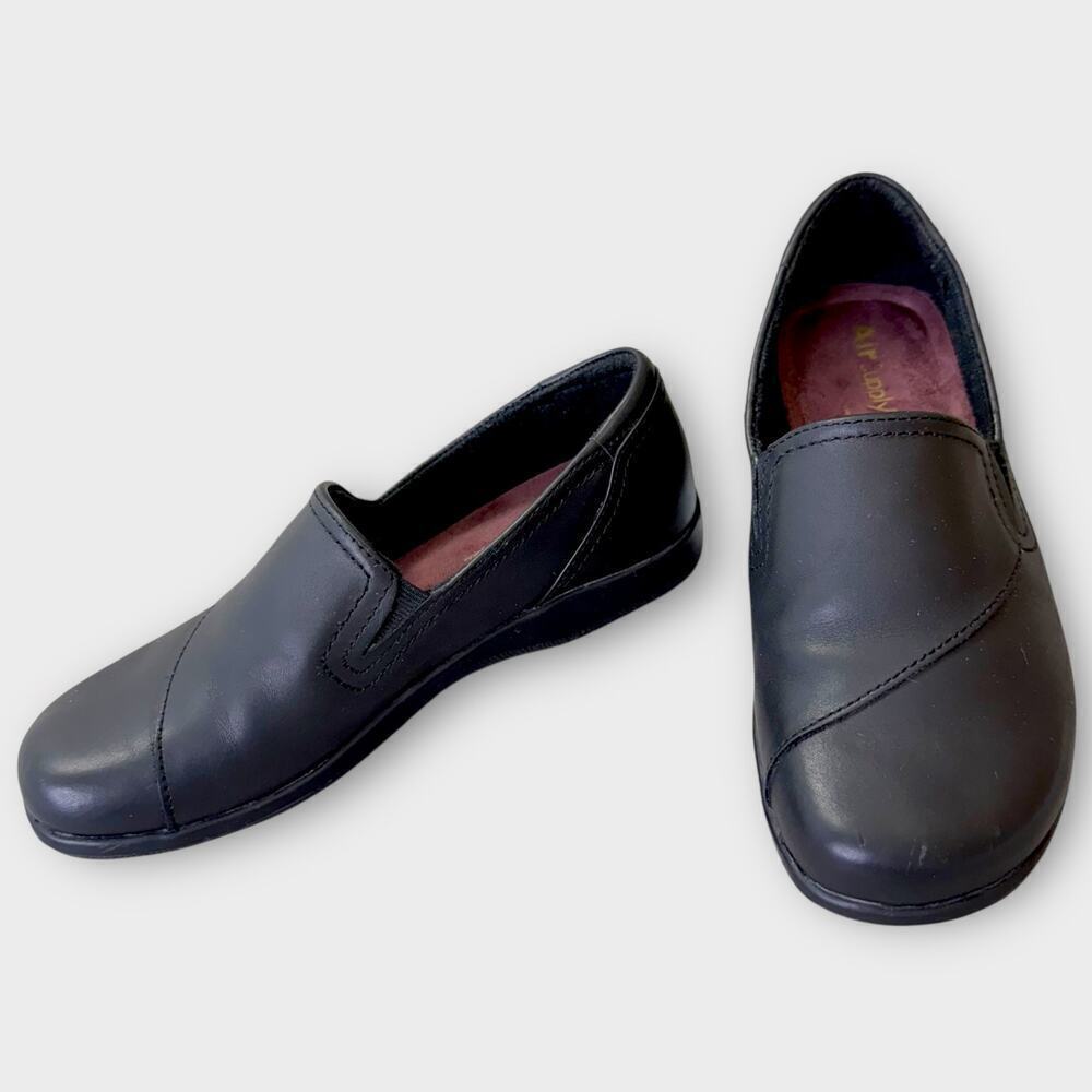 Air Supply Plus Leather Loafer Comfort Walking Shoes Slip On Women Size 6M Black